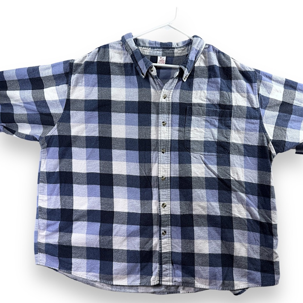 Open Trails Plaid Button Down Flannel Shirt Men's 3XL XXXL Blue Long Sleeve‎ Top